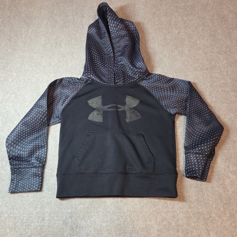 Under Armour Boys Pullover Hoodie Black Gray Size 4 Fleece 100% Polyester